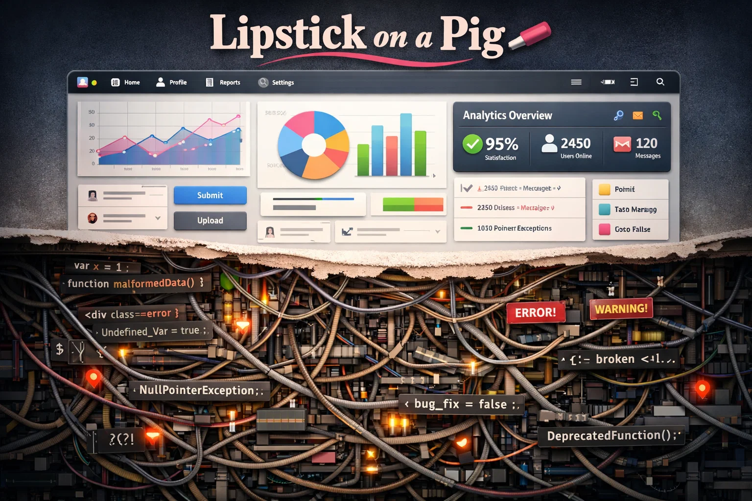Beautiful UI on top, spaghetti code underneath